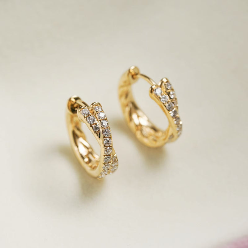 Double Row Diamond Hoop Earrings