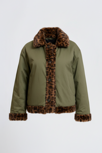 Shirty - Leopard Reverso Short Faux Fur Trench Coat