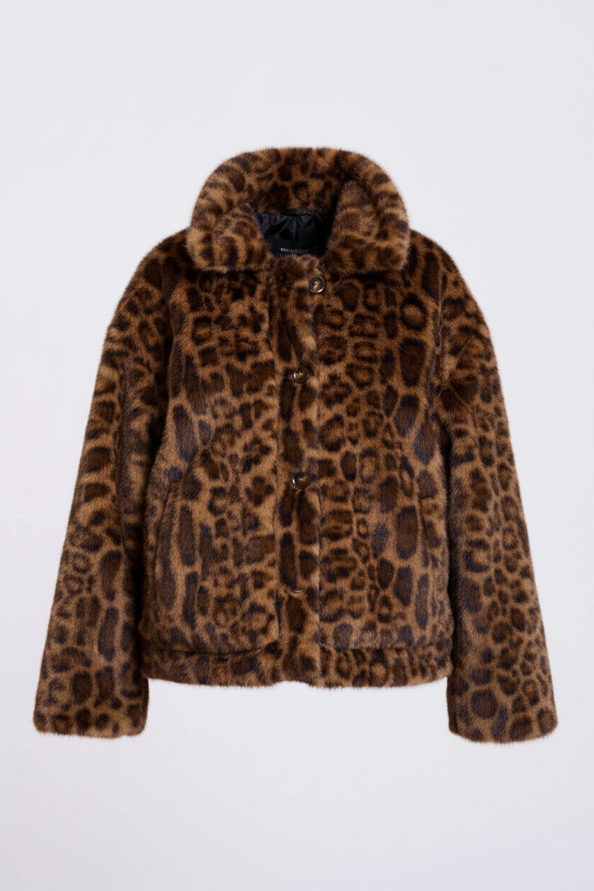 Shirty - Leopard Reverso Short Faux Fur Trench Coat