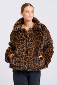 Shirty - Leopard Reverso Short Faux Fur Trench Coat