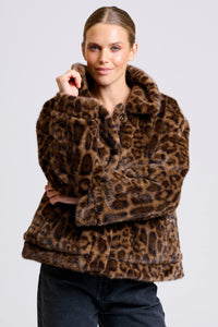Shirty - Leopard Reverso Short Faux Fur Trench Coat