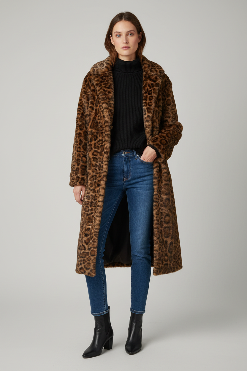 Shirty - Leopard Reverso Long Faux Fur Trench Coat