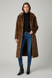 Shirty - Leopard Reverso Long Faux Fur Trench Coat