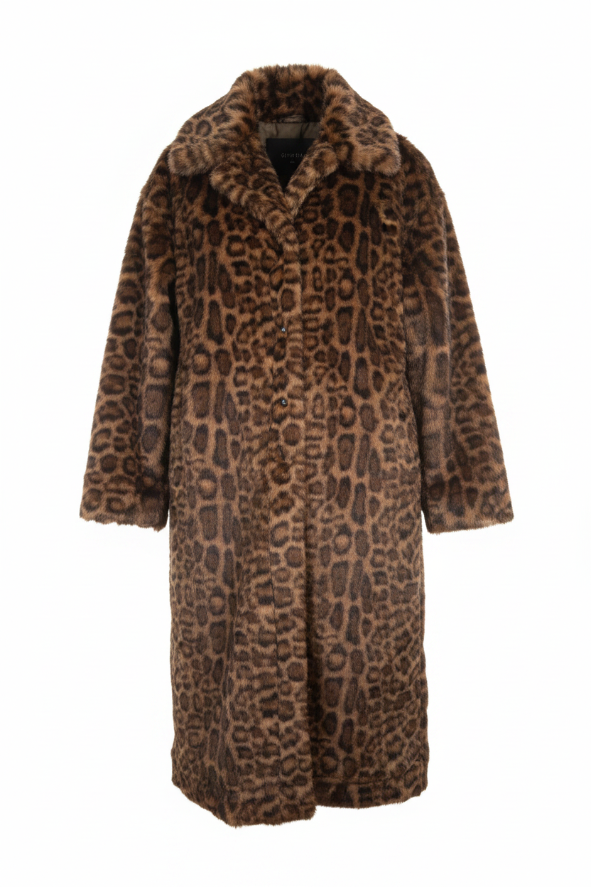 Shirty - Leopard Reverso Long Faux Fur Trench Coat