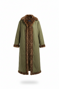Shirty - Leopard Reverso Long Faux Fur Trench Coat