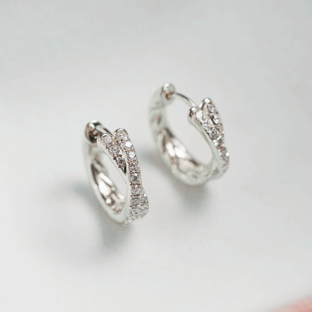 Double Row Diamond Hoop Earrings