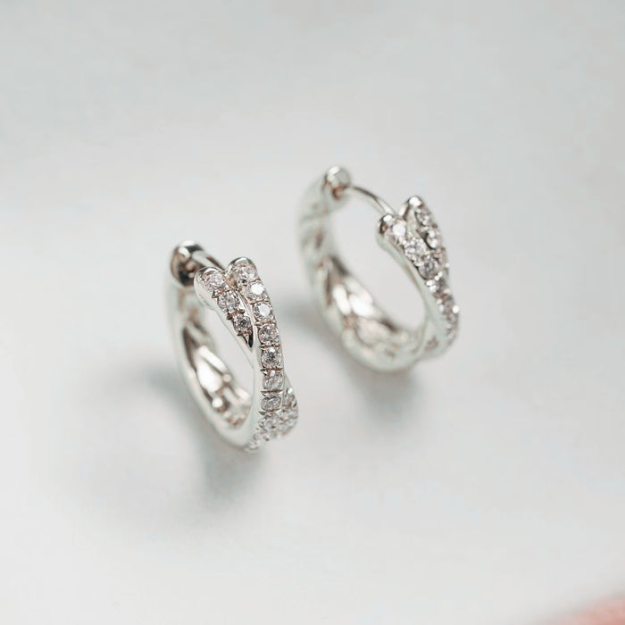 Double Row Diamond Hoop Earrings