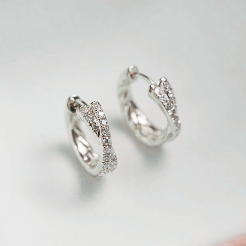 Double Row Diamond Hoop Earrings