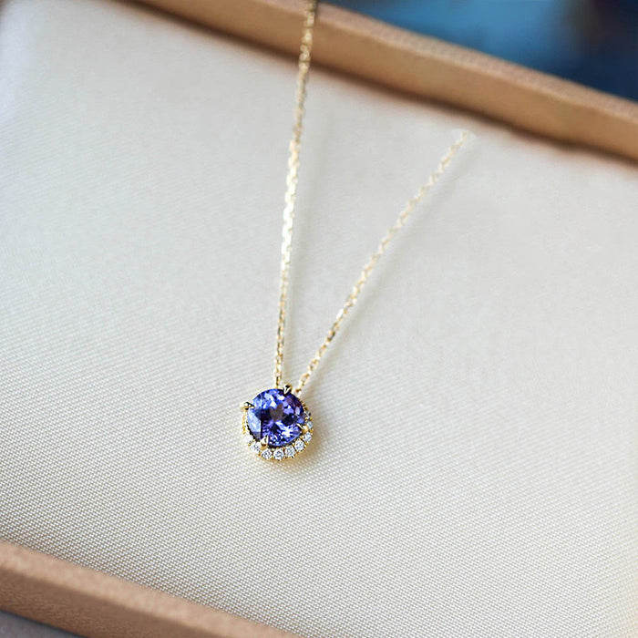 Blue Zircon Inlay Necklace 925 Silver