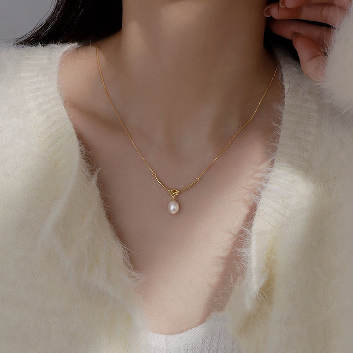 Silver or Gold Knot Freshwater Pearl Necklace 925 Silver