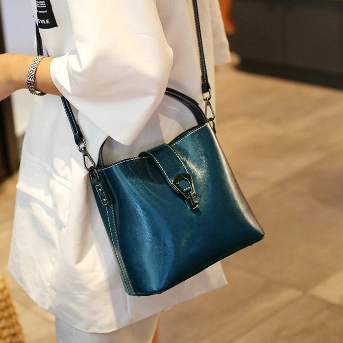Soft Leather Bucket Bag with Shoulder Strap