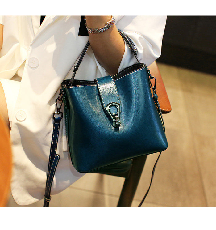 Soft Leather Bucket Bag with Shoulder Strap