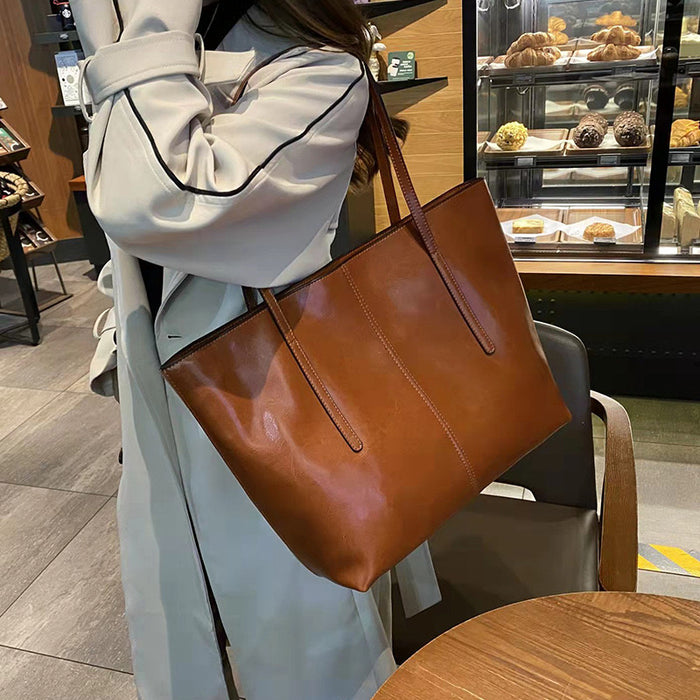 Large Leather Commuter Tote Bag
