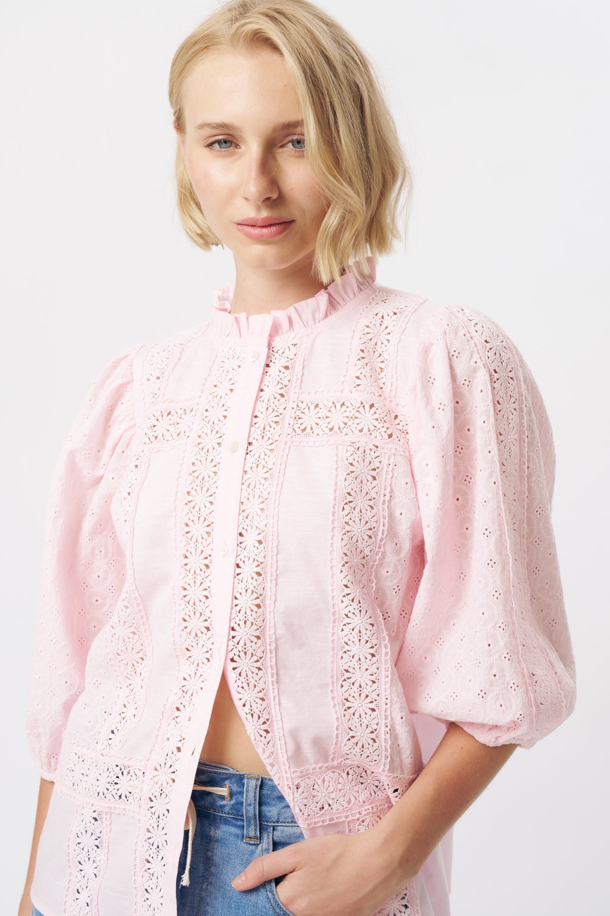 Kireina Isabella Shirt Pink lace and embroidery detail