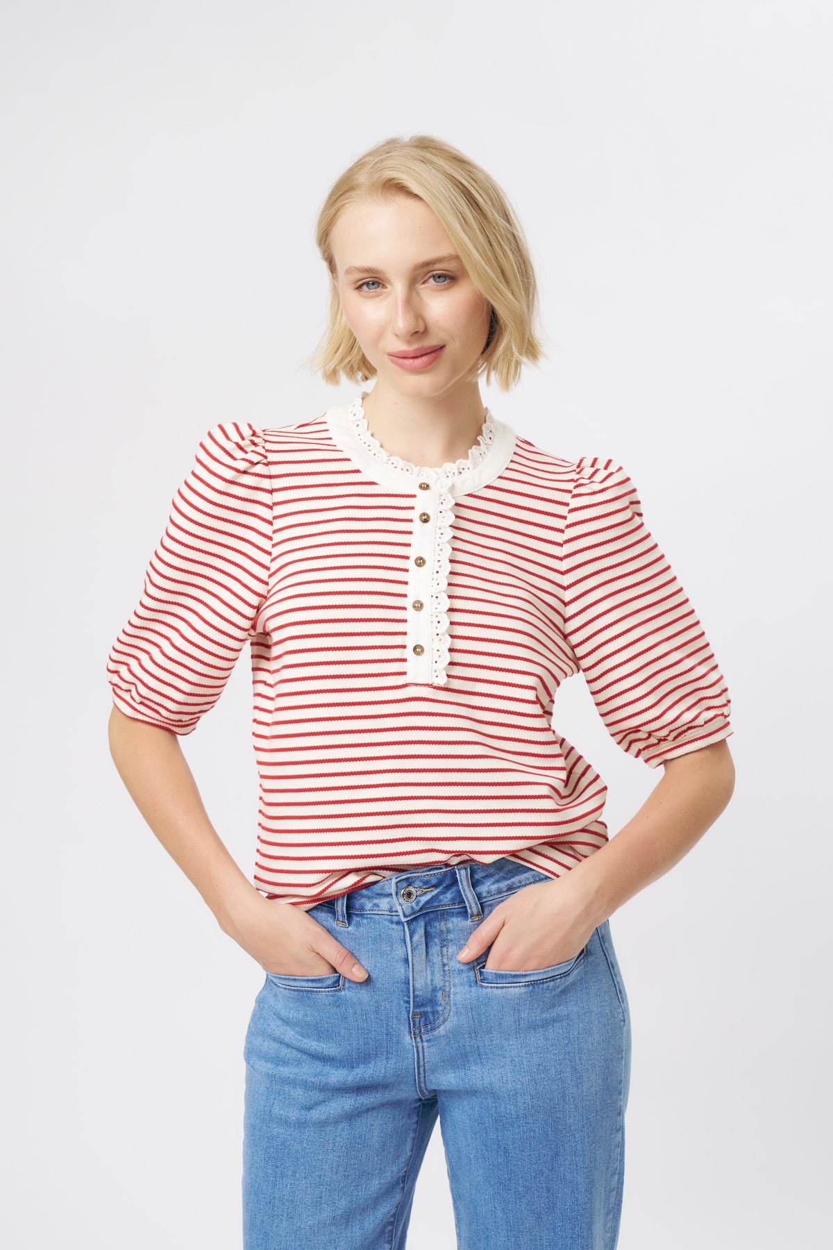 Kireina - Jacqueline Top - White with Red Stripe