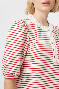 Kireina - Jacqueline Top - White with Red Stripe