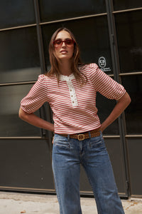 Kireina - Jacqueline Top - White with Red Stripe