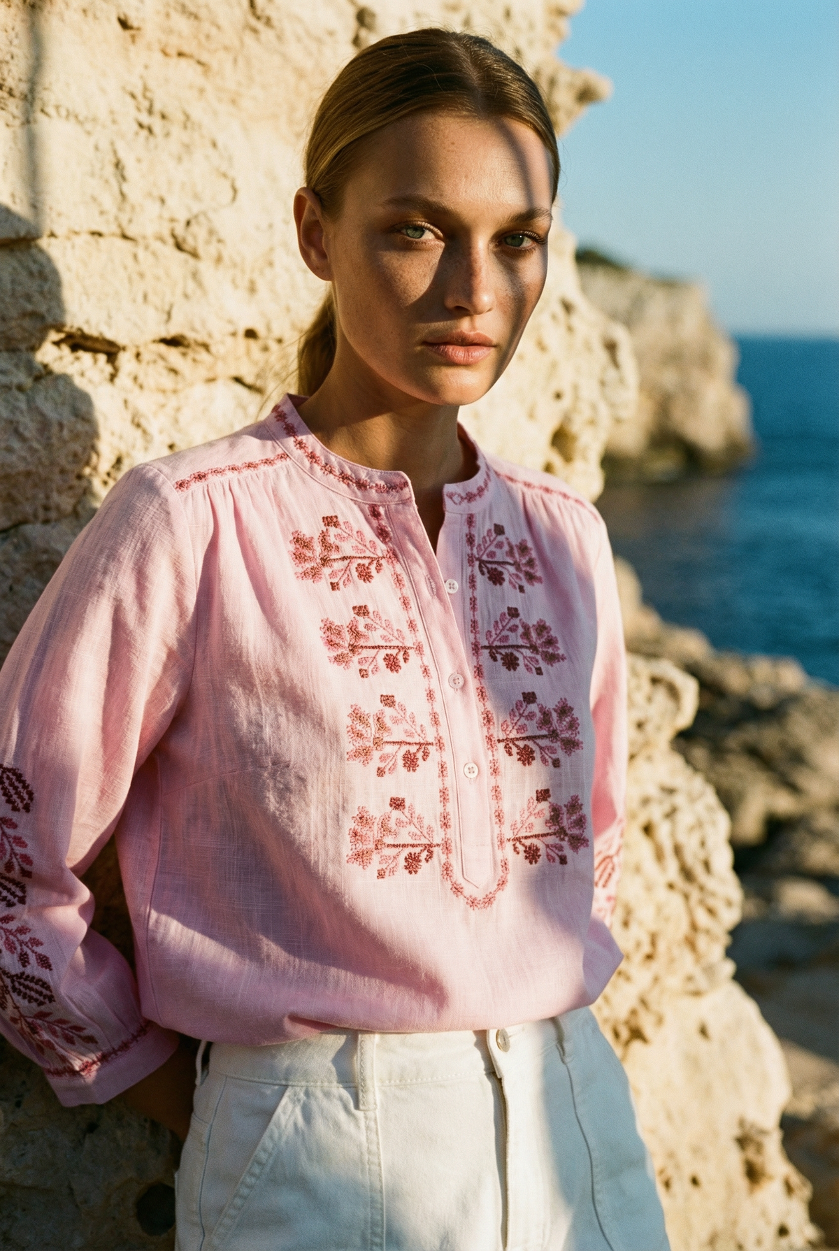 Lola Jane Embroidered Shirt in Dakota Pink