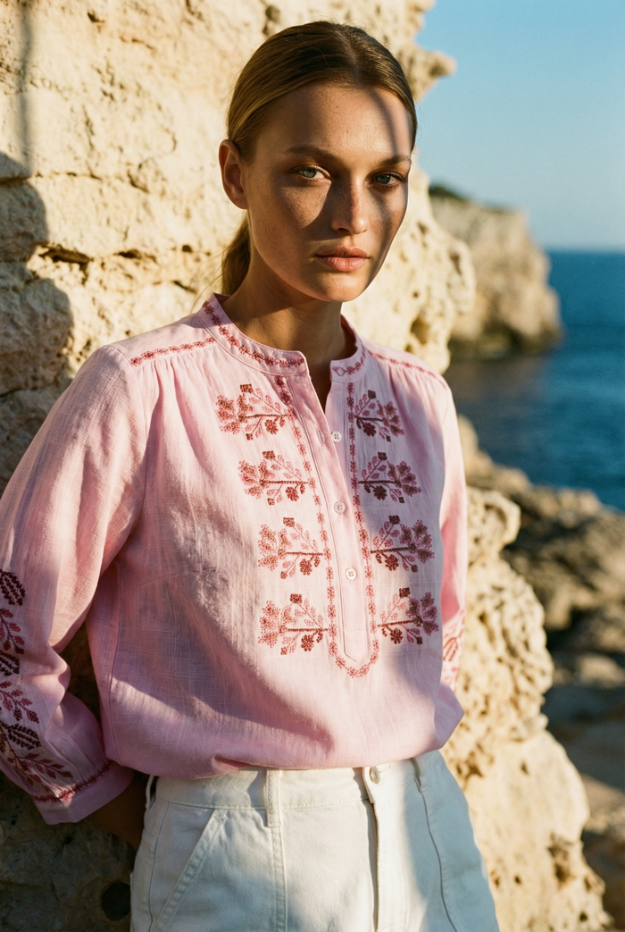 Lola Jane Embroidered Shirt in Dakota Pink