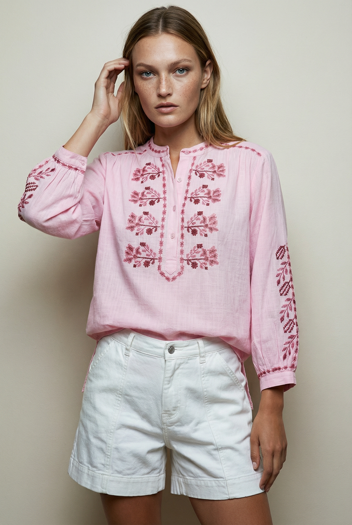 Lola Jane Embroidered Shirt in Dakota Pink