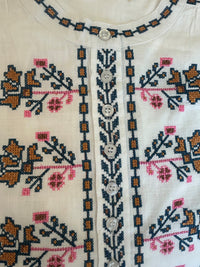 Lola Jane Embroidered Shirt in white with blue embroidery, detail