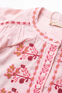 Lola Jane Embroidered Shirt in Dakota Pink, embroidery detail