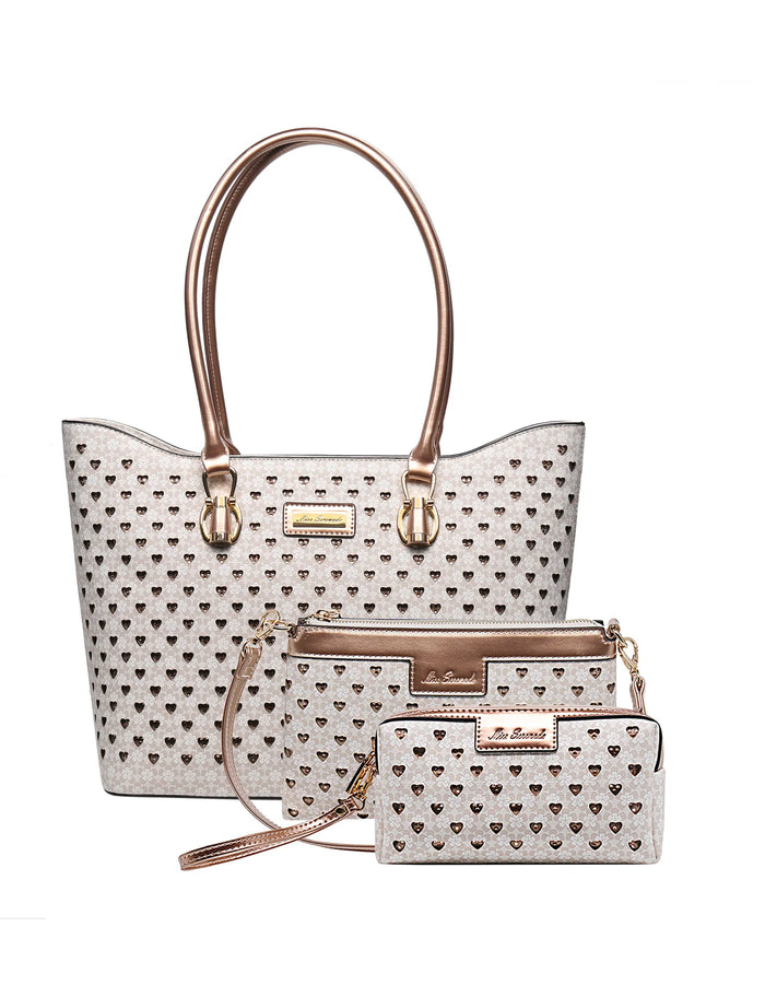 Darcy Saffiano Vegan Leather 3 Piece Set - Beige