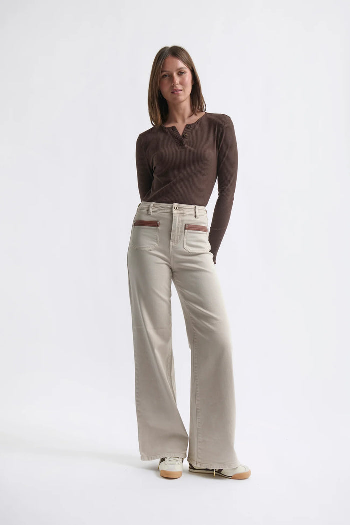 Kireina - Harper Jean in Sand with Leather Pocket