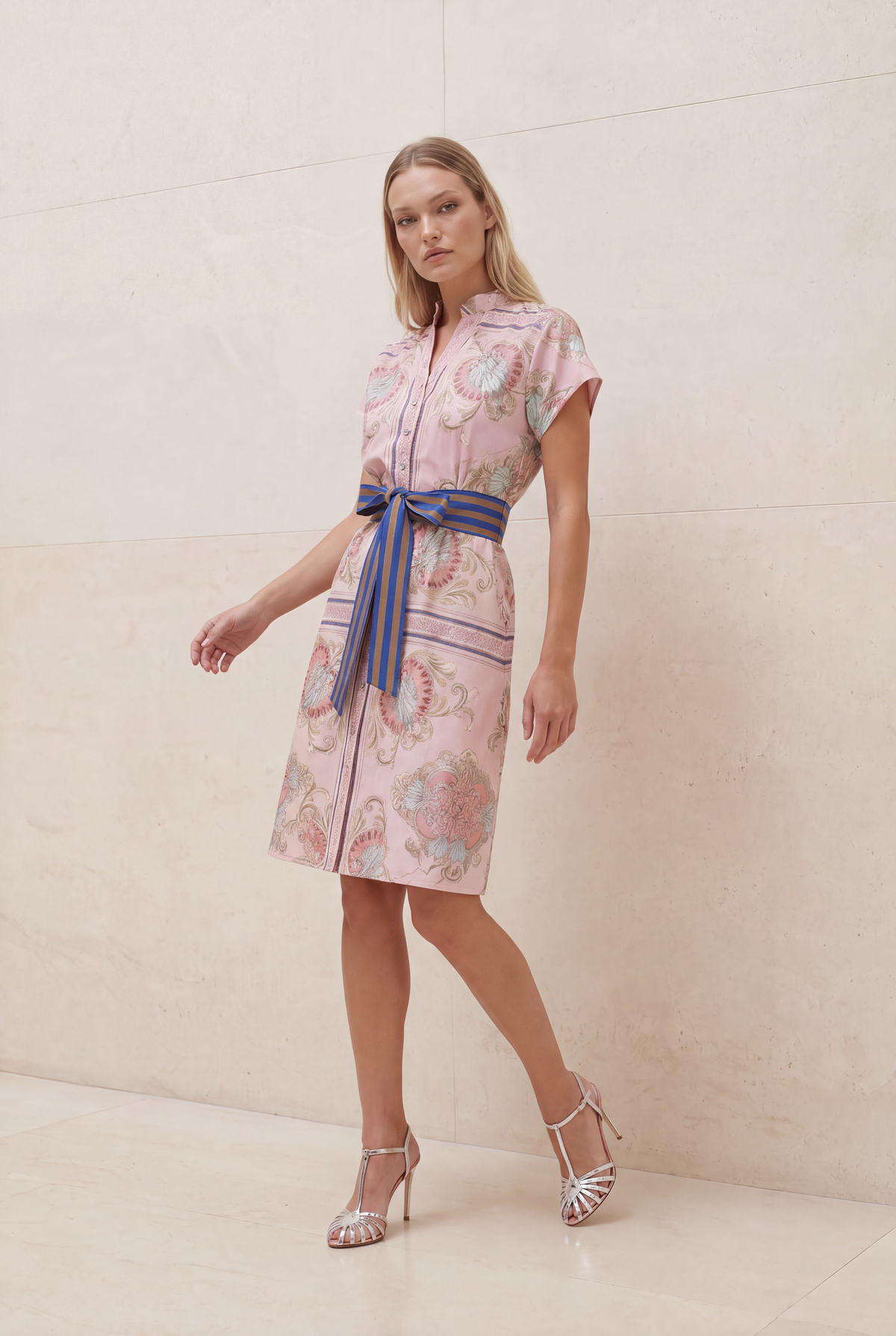 Lola Kate Cap Midi Dress in Neptune Pink, side view