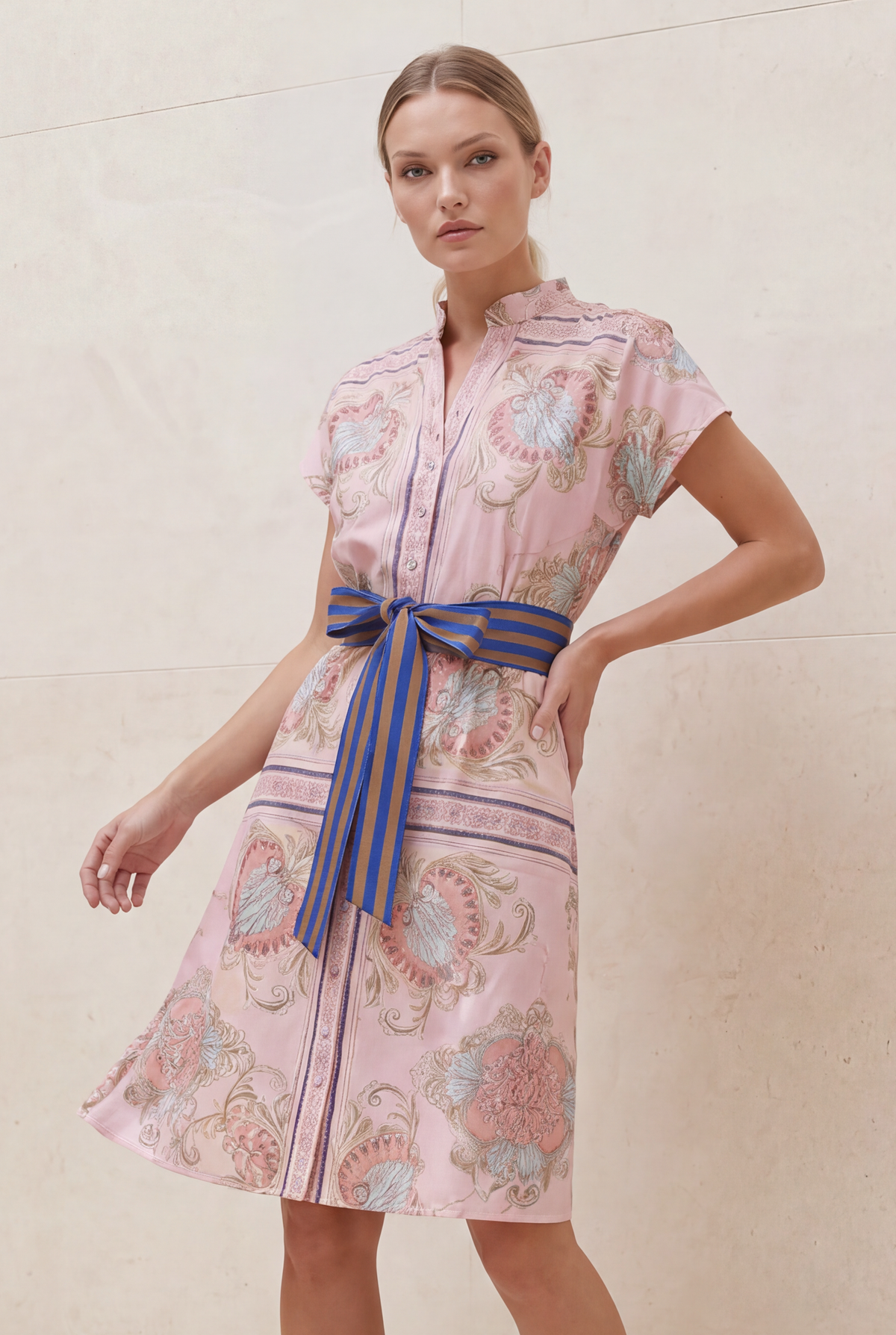 Lola Kate Cap Midi Dress Neptune Pink print close-up