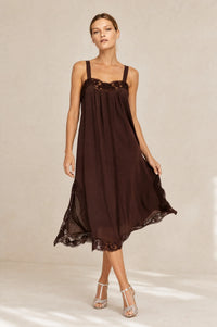 Lola - Lido Linen & Lace Maxi Dress - Chocolate