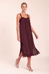 Lola - Lido Linen & Lace Maxi Dress - Chocolate