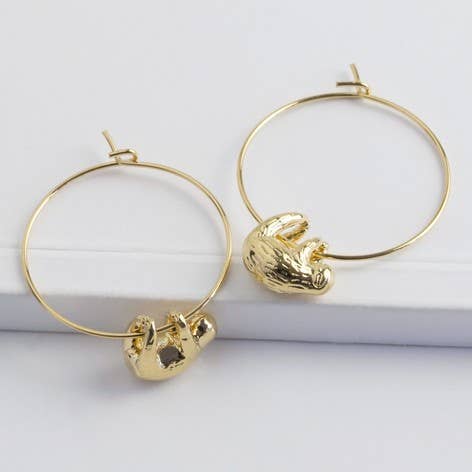 Hoop Sloth Earrings in Gold