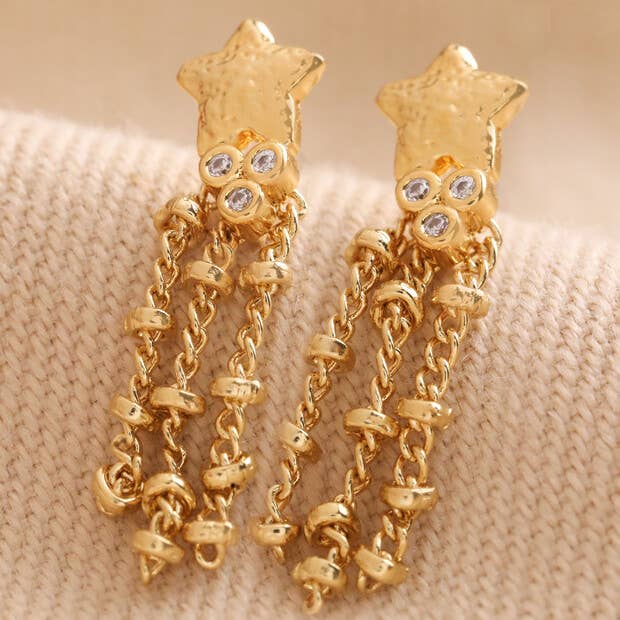 Crystal Shooting Star Drop Earrings in Gold