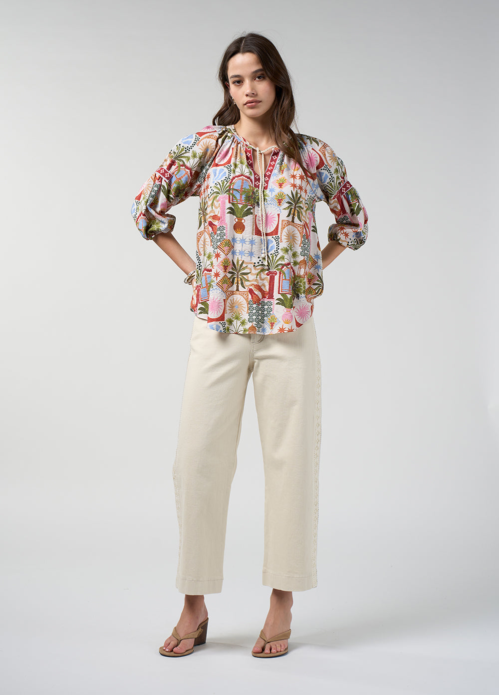 Loobies Story Jaffna Blouse in Bone Multi - side