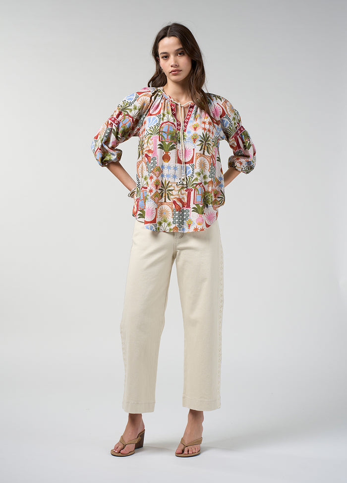Loobies Story Jaffna Blouse in Bone Multi - side