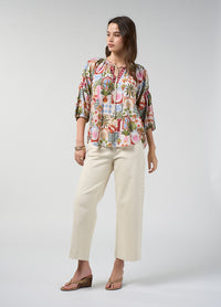 Loobies Story Jaffna Blouse in Bone Multi - front