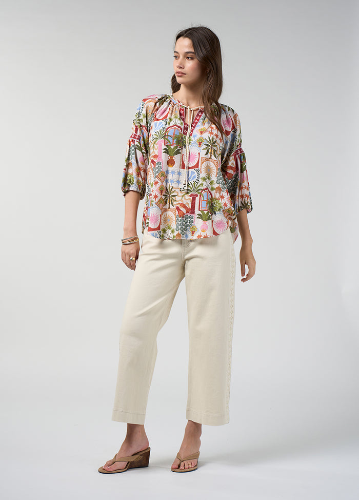 Loobies Story Jaffna Blouse in Bone Multi - front