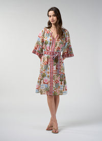 Loobies Story Jaffna Dress in Bone Multi - front with tie