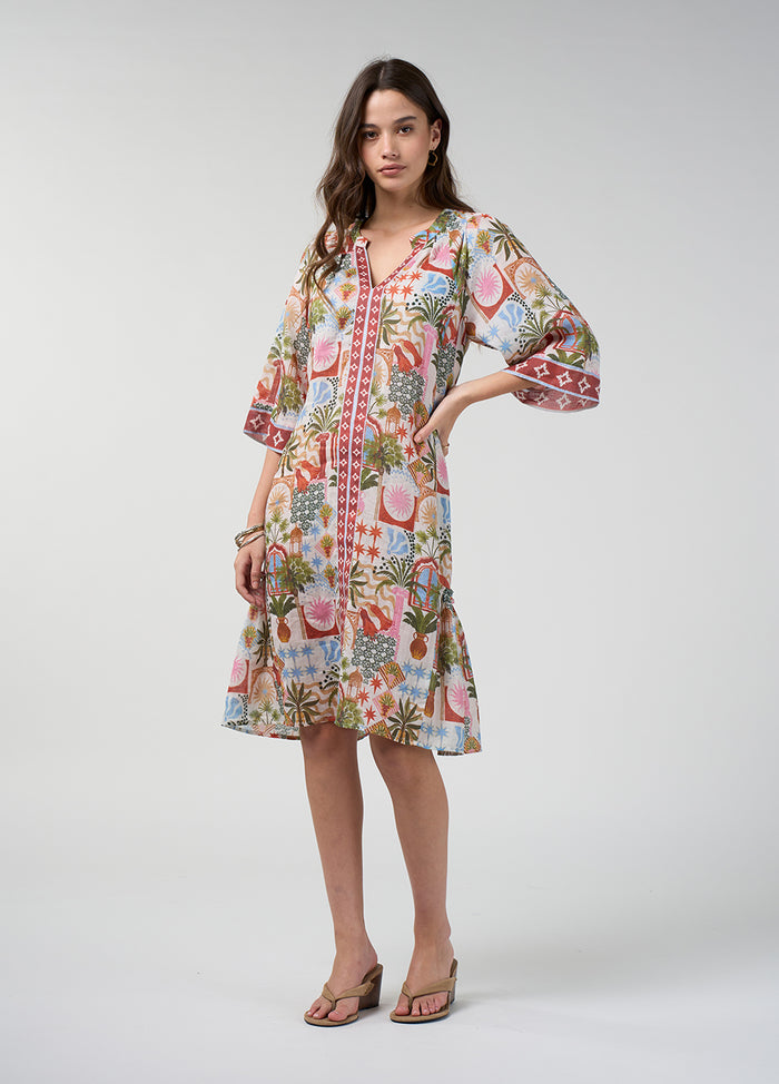 Loobies Story Jaffna Dress in Bone Multi - front