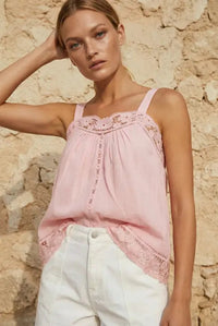 Lola Lido Linen and Lace Top in pink