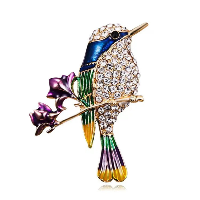 Blue Wren Rhinestone Brooch