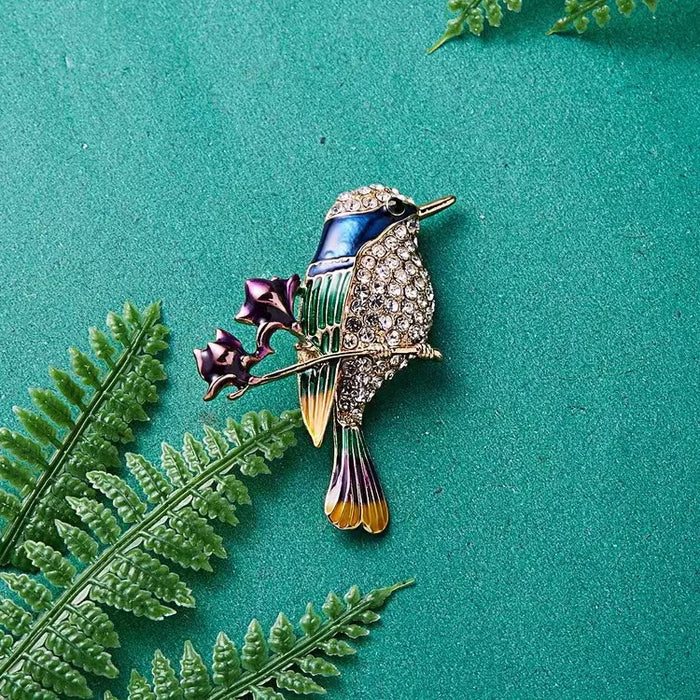 Blue Wren Rhinestone Brooch