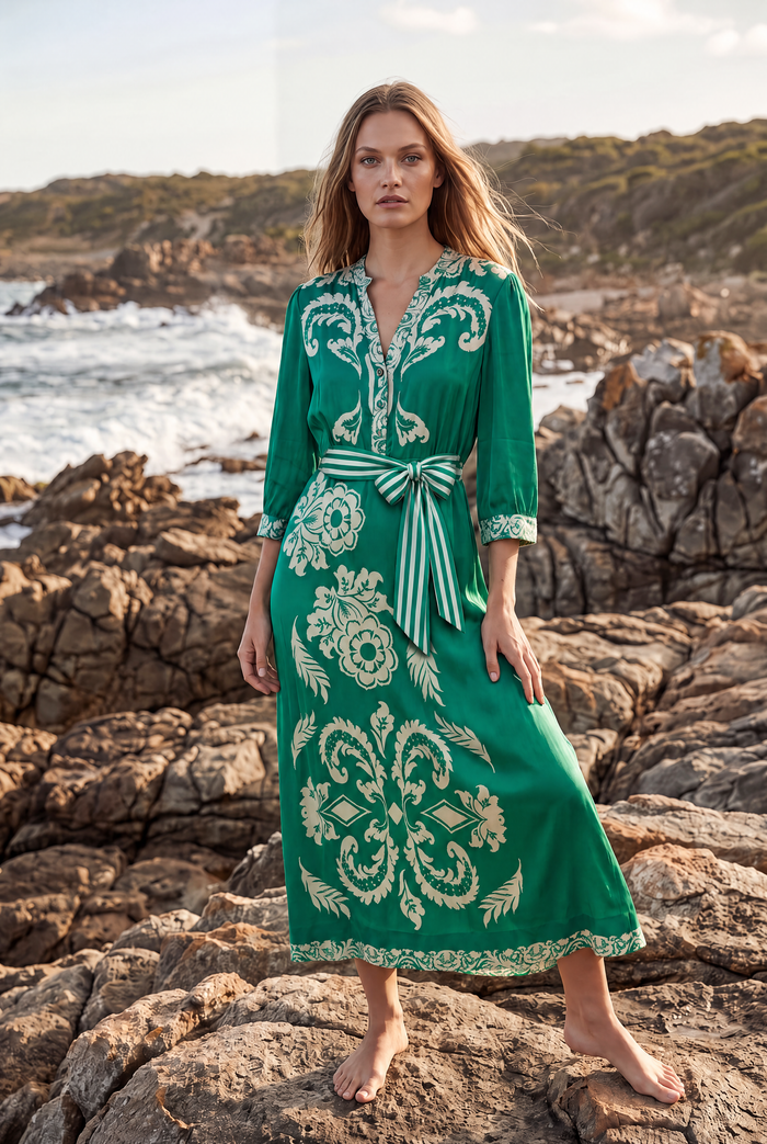 Lola Mary Silky Maxi Dress in Jewel Emerald