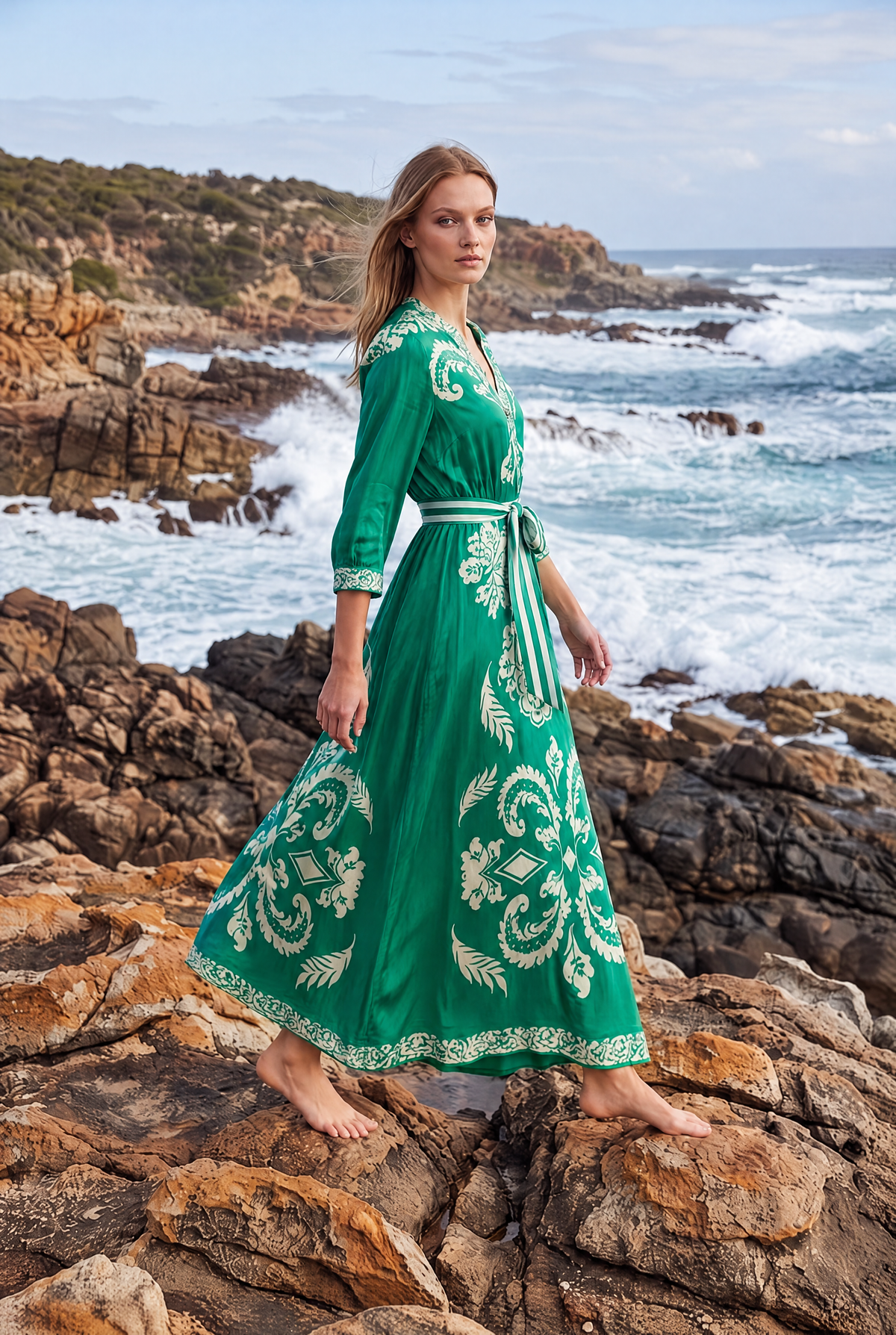 Lola Mary Silky Maxi Dress in Jewel Emerald