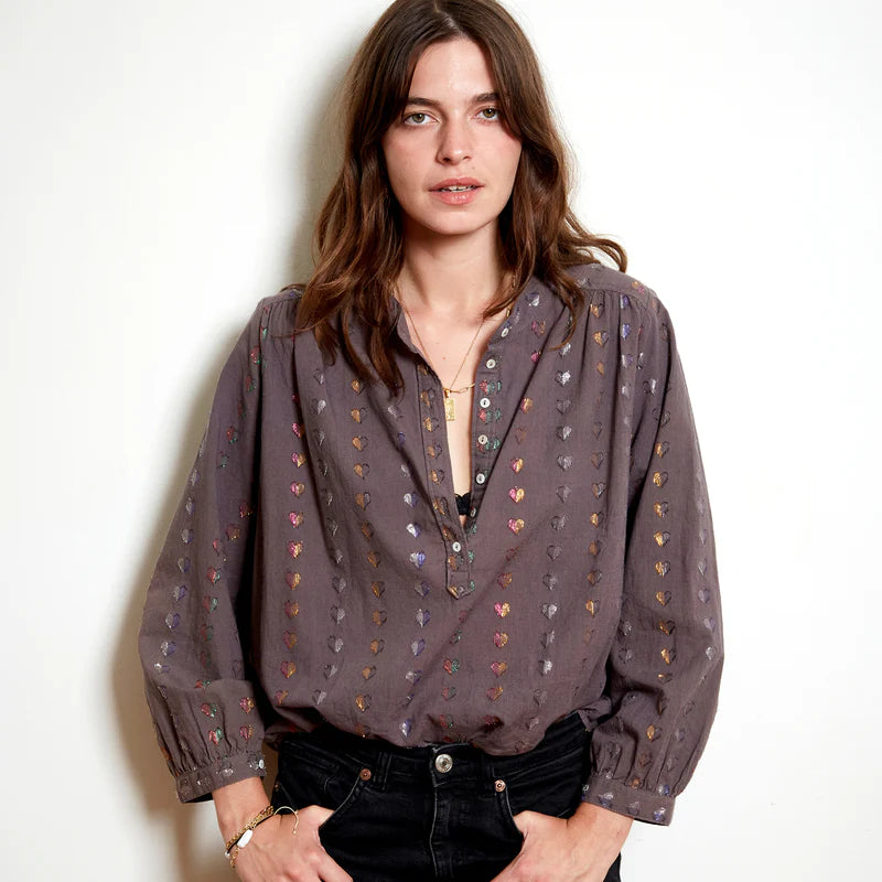 Ines 'Love Heart' Blouse - Charcoal