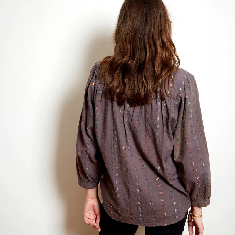 Ines 'Love Heart' Blouse - Charcoal