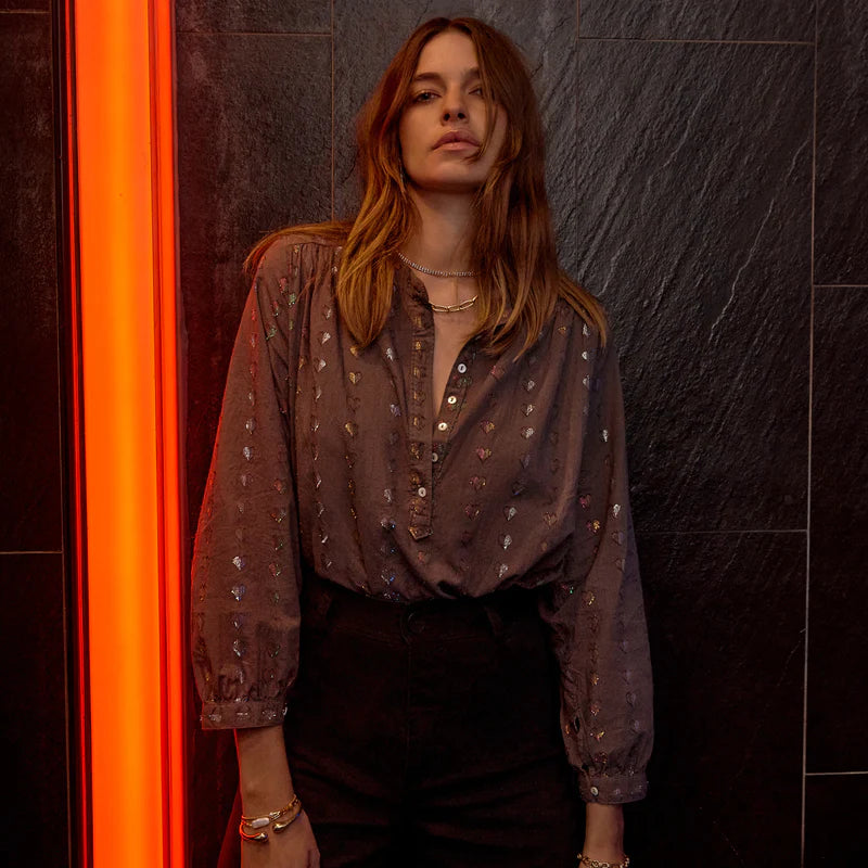 Ines 'Love Heart' Blouse - Charcoal