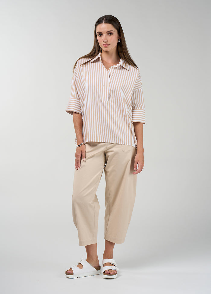 Madly Sweetly Connect Stripe Shirt in Stone - front