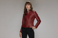 Magalie Leather Jacket - Deep Red